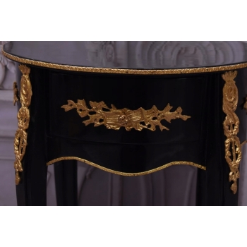 Czarno Złoty Drewniany Stolik Nocny - Stół Kawowy Neoklasyczny - Kwietnik