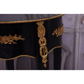 Czarno Złoty Drewniany Stolik Nocny - Stół Kawowy Neoklasyczny - Kwietnik