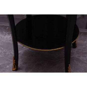 Czarno Złoty Drewniany Stolik Nocny - Stół Kawowy Neoklasyczny - Kwietnik