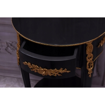 Czarno Złoty Drewniany Stolik Nocny - Stół Kawowy Neoklasyczny - Kwietnik