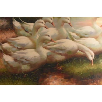 Rodzina Kaczek - Pływające Kaczki Kaczka - Złota Rama - Obraz Olejny 83x73
