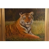 Dostojny Tygrys Pantera Złota Rama - Obraz Olejny 83x73