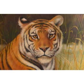 Dostojny Tygrys Pantera Złota Rama - Obraz Olejny 83x73