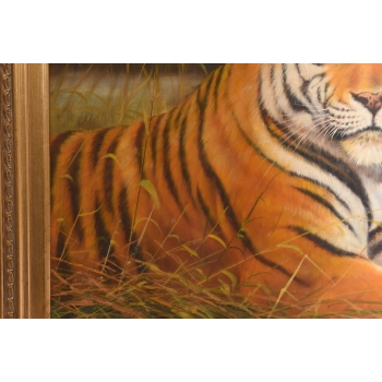 Dostojny Tygrys Pantera Złota Rama - Obraz Olejny 83x73