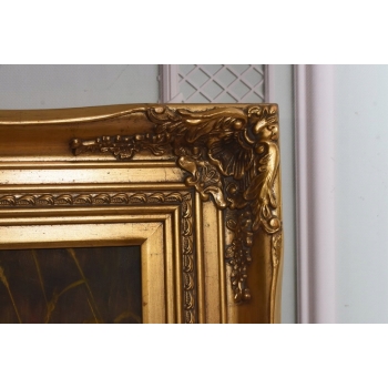 Dostojny Tygrys Pantera Złota Rama - Obraz Olejny 83x73