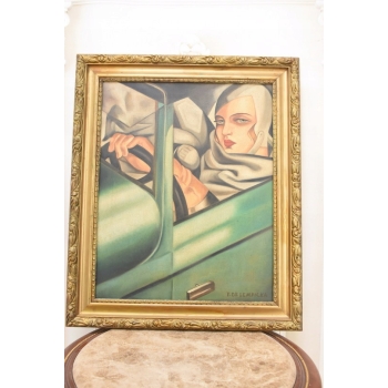 T De Łempicka - Dama Kobieta w Bugatti - Stary Obraz Olejny