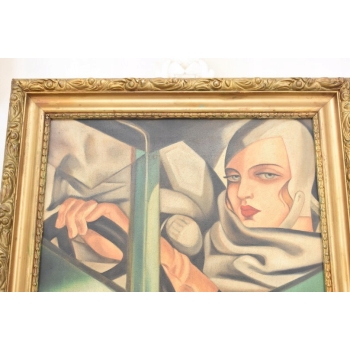 T De Łempicka - Dama Kobieta w Bugatti - Stary Obraz Olejny