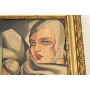 T De Łempicka - Dama Kobieta w Bugatti - Stary Obraz Olejny