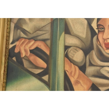 T De Łempicka - Dama Kobieta w Bugatti - Stary Obraz Olejny