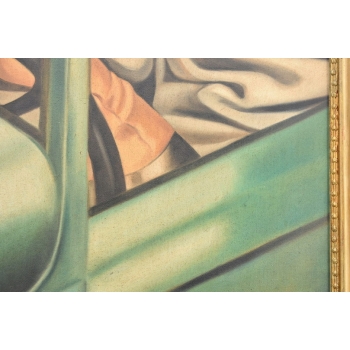 T De Łempicka - Dama Kobieta w Bugatti - Stary Obraz Olejny