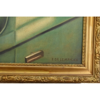 T De Łempicka - Dama Kobieta w Bugatti - Stary Obraz Olejny