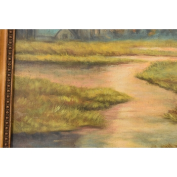 AS PROCAJŁOWICZ - Pejzaż Polski - Dom nad Rzeką w Lesie Stary Obraz Olejny