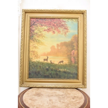 JÓZEF RAPACKI - Pejzaż Polski - SARENKI - Stary Obraz Olejny