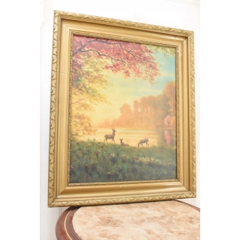 JÓZEF RAPACKI - Pejzaż Polski - SARENKI - Stary Obraz Olejny