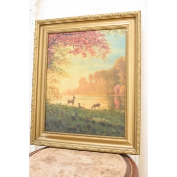 JÓZEF RAPACKI - Pejzaż Polski - SARENKI - Stary Obraz Olejny