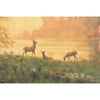 JÓZEF RAPACKI - Pejzaż Polski - SARENKI - Stary Obraz Olejny