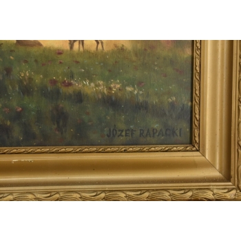 JÓZEF RAPACKI - Pejzaż Polski - SARENKI - Stary Obraz Olejny