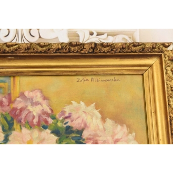 ZOFIA ALBINOWSKA - KWIATY - Stary Obraz Olejny