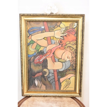 Józef Mehoffer - BARDZO STARY OLEJ - WITRAŻ - POLSKIE MALARSTWO