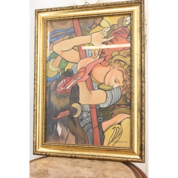 Józef Mehoffer - BARDZO STARY OLEJ - WITRAŻ - POLSKIE MALARSTWO