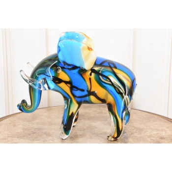 Szkło Murano Style - Kolorowy Słoń na Szczęście z Trąbą do Góry - Figura