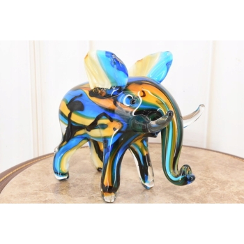 Szkło Murano Style - Kolorowy Słoń na Szczęście z Trąbą do Góry - Figura