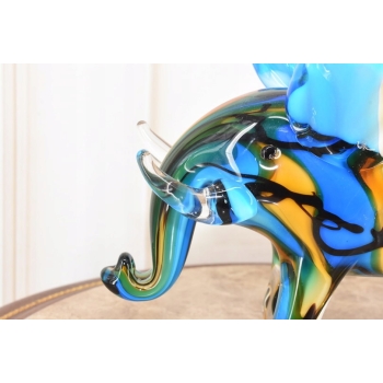 Szkło Murano Style - Kolorowy Słoń na Szczęście z Trąbą do Góry - Figura