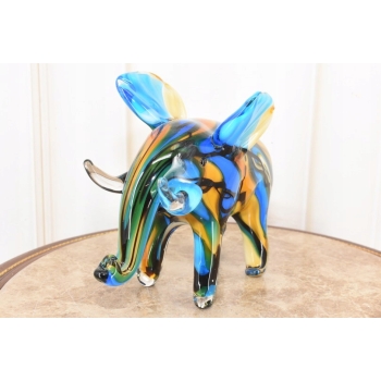 Szkło Murano Style - Kolorowy Słoń na Szczęście z Trąbą do Góry - Figura