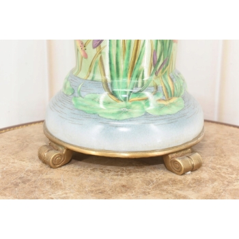 Zielony Porcelanowy Wazon Kwiaty - Motyle - Porcelana + Brąz - Sygnowany