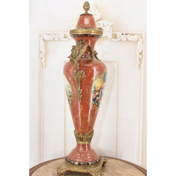 Porcelanowa Czerwona Waza Amfora - Porcelana + Brąz - Arystokracja
