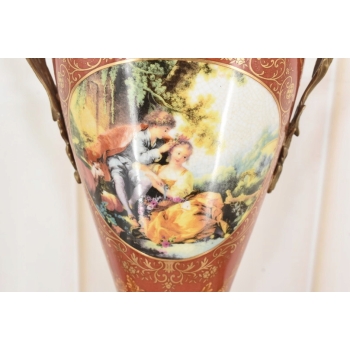 Porcelanowa Czerwona Waza Amfora - Porcelana + Brąz - Arystokracja