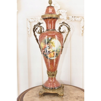 Porcelanowa Czerwona Waza Amfora - Porcelana + Brąz - Arystokracja