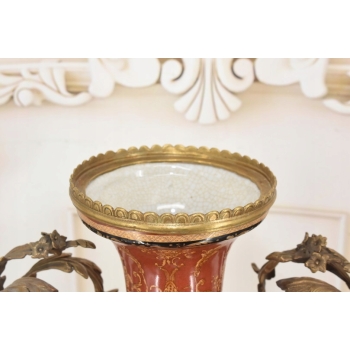 Porcelanowa Czerwona Waza Amfora - Porcelana + Brąz - Arystokracja