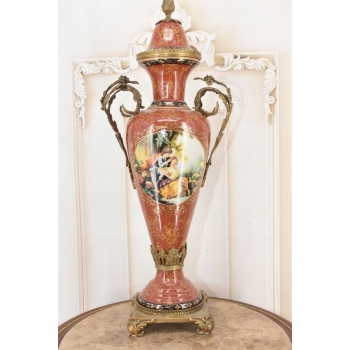 Porcelanowa Czerwona Waza Amfora - Porcelana + Brąz - Arystokracja