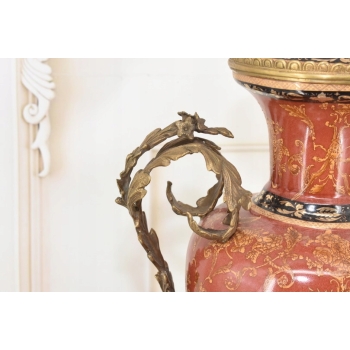 Porcelanowa Czerwona Waza Amfora - Porcelana + Brąz - Arystokracja