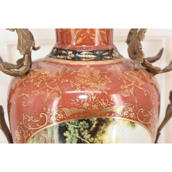 Porcelanowa Czerwona Waza Amfora - Porcelana + Brąz - Arystokracja