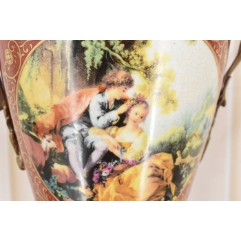 Porcelanowa Czerwona Waza Amfora - Porcelana + Brąz - Arystokracja