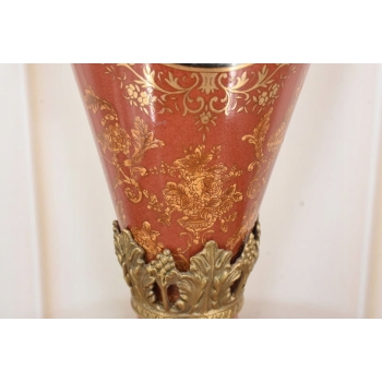 Porcelanowa Czerwona Waza Amfora - Porcelana + Brąz - Arystokracja