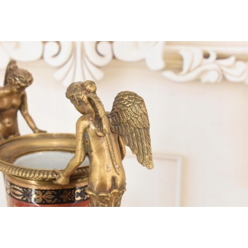 Porcelanowa Czerwona Waza Amfora - Nimfy - Porcelana + Brąz - Arystokracja