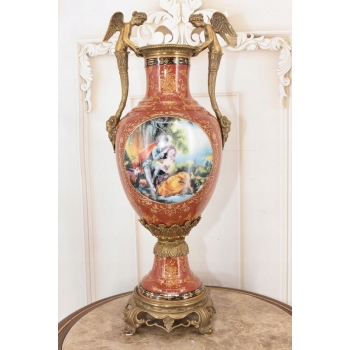 Porcelanowa Czerwona Waza Amfora - Nimfy - Porcelana + Brąz - Arystokracja