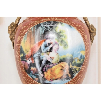 Porcelanowa Czerwona Waza Amfora - Nimfy - Porcelana + Brąz - Arystokracja