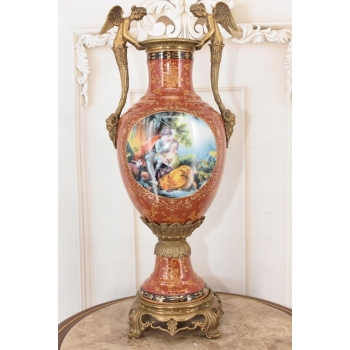 Porcelanowa Czerwona Waza Amfora - Nimfy - Porcelana + Brąz - Arystokracja