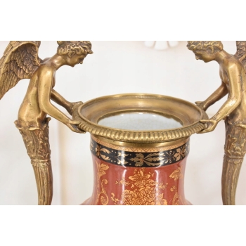 Porcelanowa Czerwona Waza Amfora - Nimfy - Porcelana + Brąz - Arystokracja