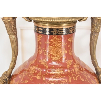 Porcelanowa Czerwona Waza Amfora - Nimfy - Porcelana + Brąz - Arystokracja