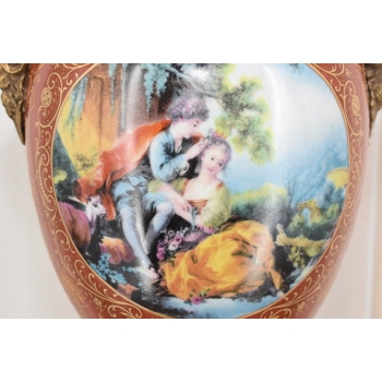 Porcelanowa Czerwona Waza Amfora - Nimfy - Porcelana + Brąz - Arystokracja