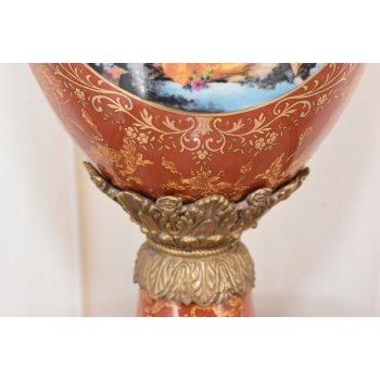 Porcelanowa Czerwona Waza Amfora - Nimfy - Porcelana + Brąz - Arystokracja