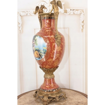 Porcelanowa Czerwona Waza Amfora - Nimfy - Porcelana + Brąz - Arystokracja