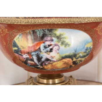Czerwona Patera Owocnik - Porcelana + Brąz Złocony - Arystokracja