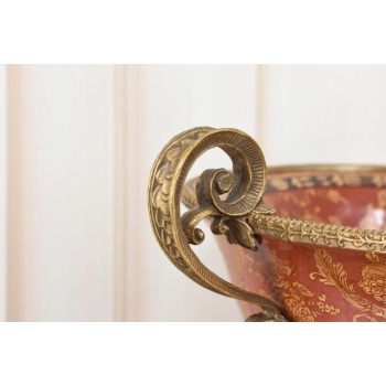 Czerwona Patera Owocnik - Porcelana + Brąz Złocony - Arystokracja