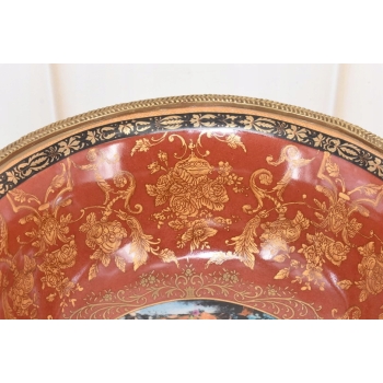 Czerwona Patera Owocnik - Porcelana + Brąz Złocony - Arystokracja